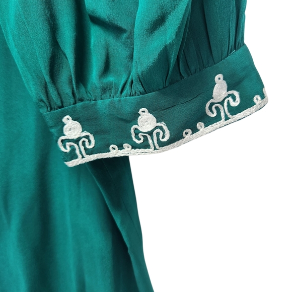Miss D By Oscar de la Renta Emerald Silk Blouse White Embroidery Vintage 8 - Picture 7 of 12